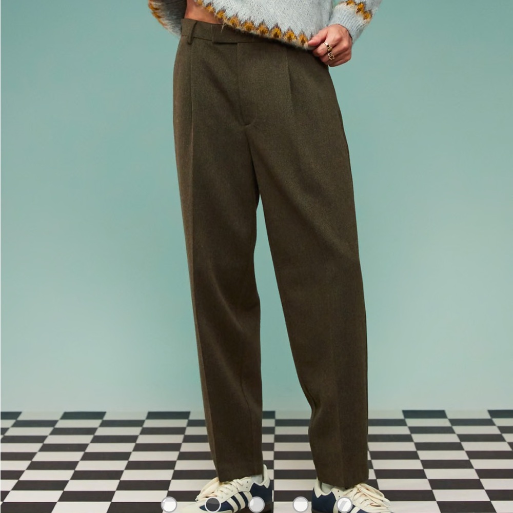 ASOS wool oversized tapered single pleat pants in brown twill, W30 x L32